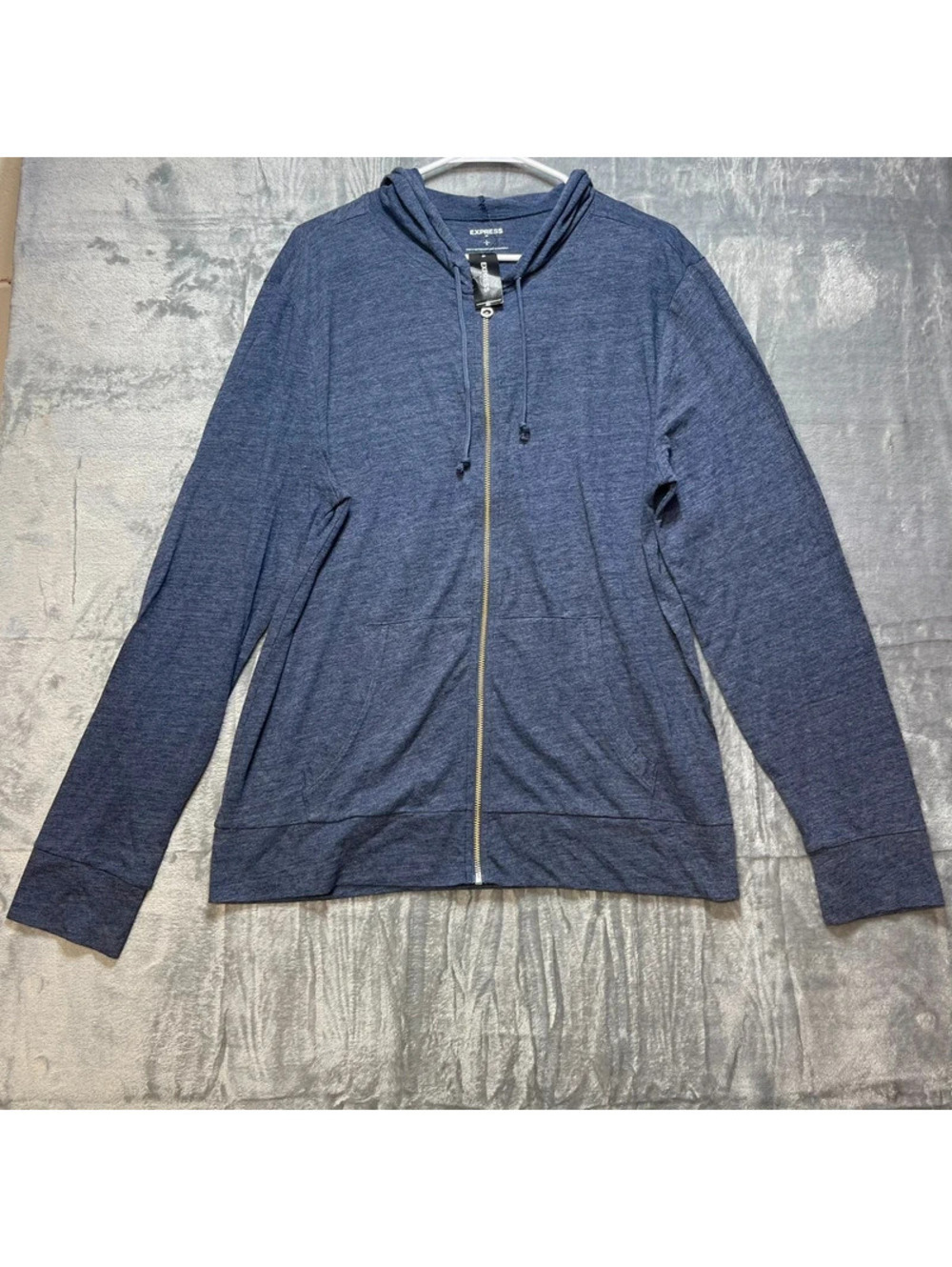 Express NWT Zip Up Hoodie Blue Lightweight Drawstring Jacket Large